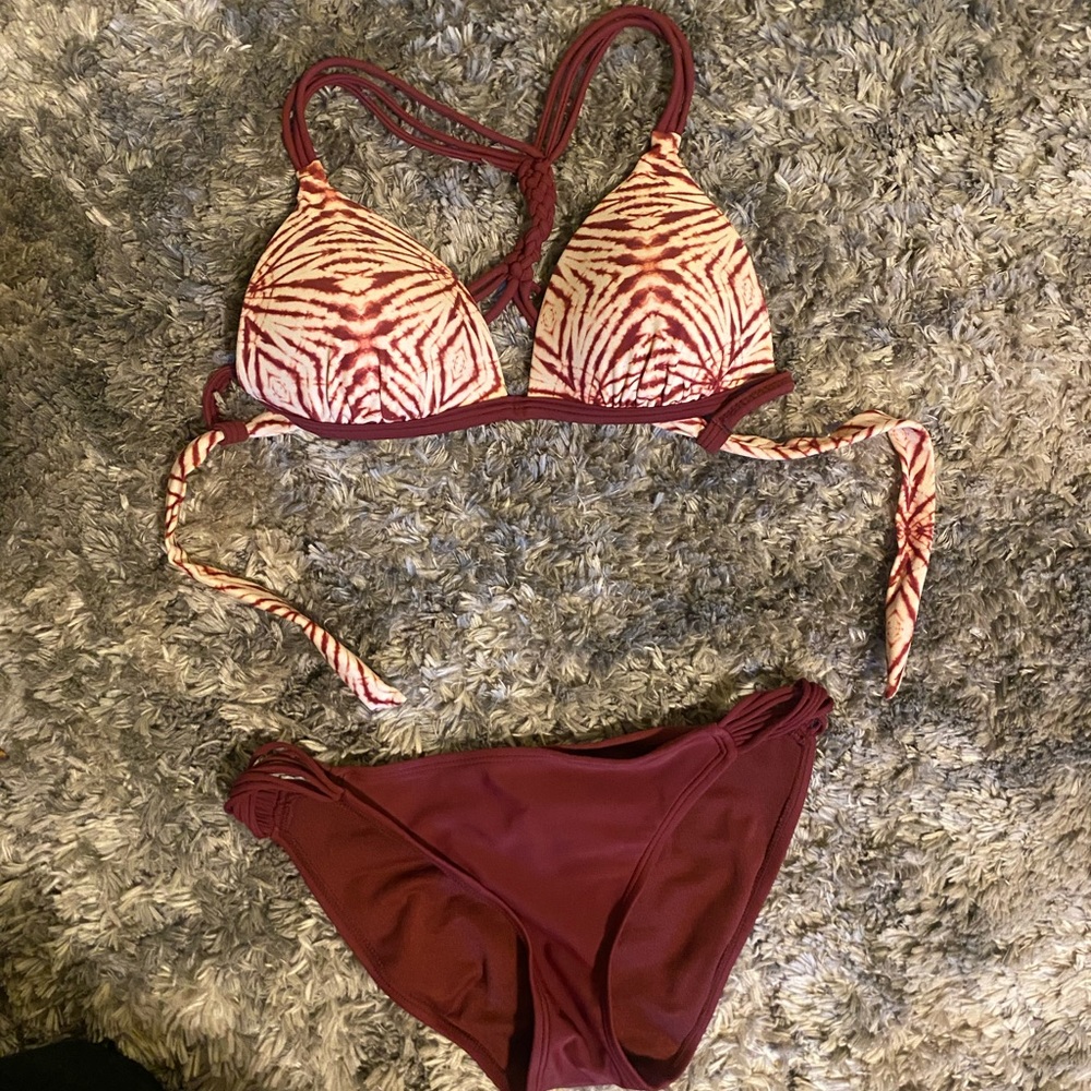 Malibu Maroon and white Bikini Set